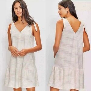 LOFT White Striped Tie-Shoulder V-Neck Dress